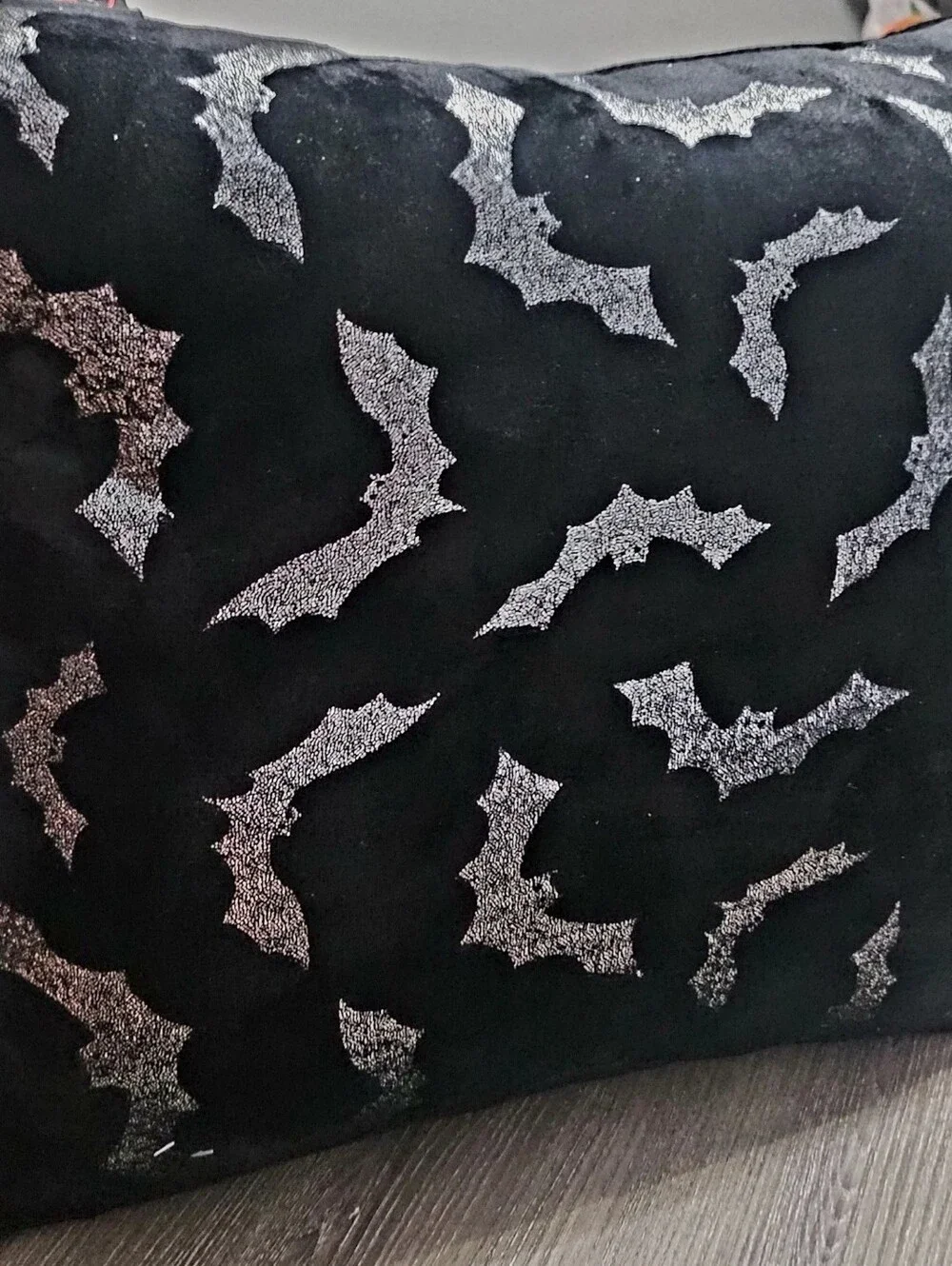 Cynthia Rowley Curious NY Shimmer Bat black sq Halloween decor pillow